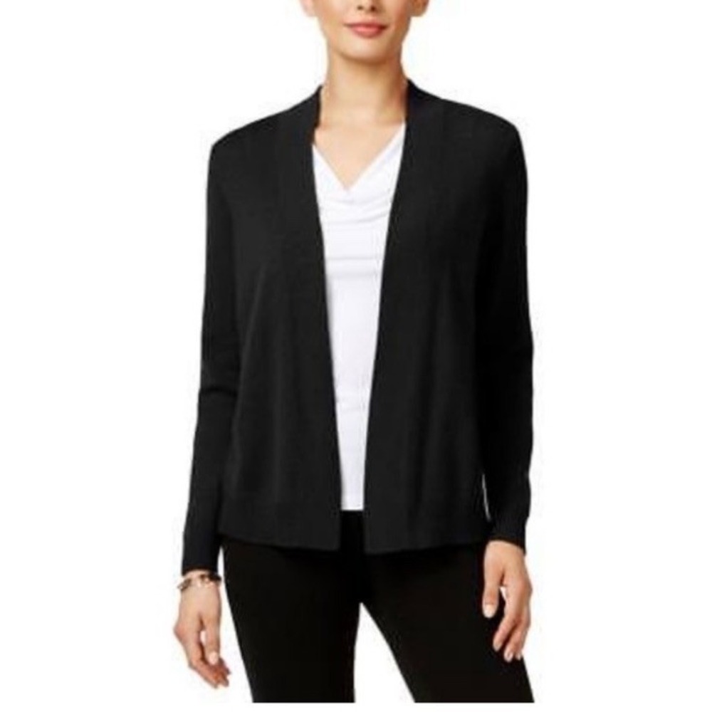 Charter Club Women's Open Front Black Cashmere Cardigan Sz:‎ M Quiet Luxury